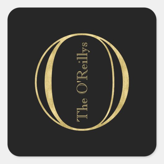 金ゴールドモノグラムOおよび任意の色の名前 スクエアシール (正面)