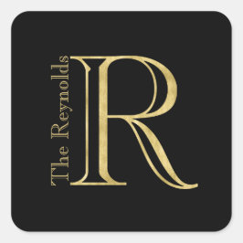 金ゴールドモノグラムRおよび任意の色の名前 スクエアシール