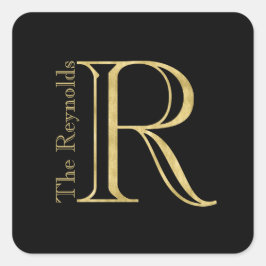 金ゴールドモノグラムRおよび任意の色の名前 スクエアシール