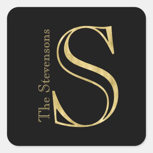 金ゴールドモノグラムSおよび任意の色の名前 スクエアシール (正面)