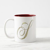 金ゴールドモノグラムSイニシャル商品 ツートーンマグカップ (左)