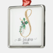 金ゴールドモノグラムSグリッタークリスマスホリーリーフ メタルオーナメント (左)