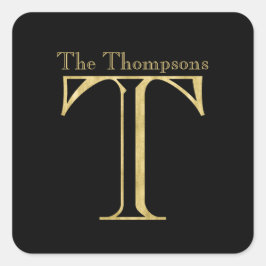 金ゴールドモノグラムTおよび任意の色の名前 スクエアシール