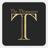 金ゴールドモノグラムTおよび任意の色の名前 スクエアシール (正面)