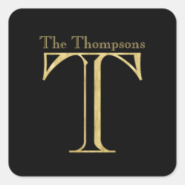 金ゴールドモノグラムTおよび任意の色の名前 スクエアシール