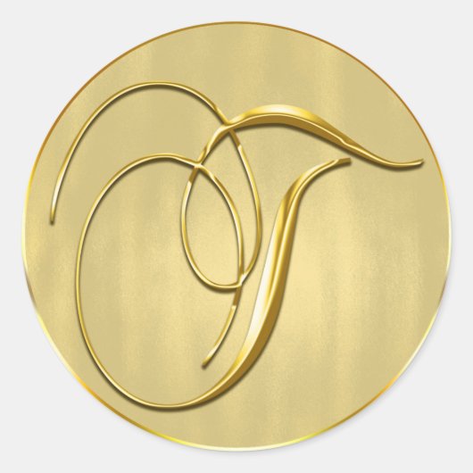 金ゴールドモノグラムTシール結婚式招待状ホリデイ ラウンドシール (正面)