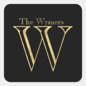 金ゴールドモノグラムWおよび任意の色の名前 スクエアシール (正面)