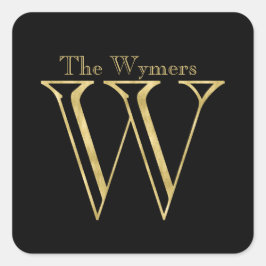 金ゴールドモノグラムWおよび任意の色の名前 スクエアシール