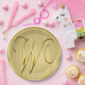 金ゴールドモノグラムW結婚ズカスタムモノグラム結婚式 ペーパープレート (パーティー)
