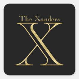 金ゴールドモノグラムXおよび任意の色の名前 スクエアシール