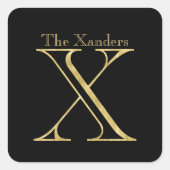 金ゴールドモノグラムXおよび任意の色の名前 スクエアシール (正面)