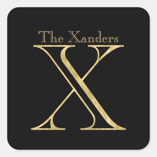 金ゴールドモノグラムXおよび任意の色の名前 スクエアシール (正面)