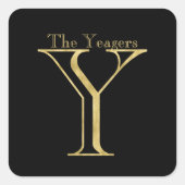 金ゴールドモノグラムYおよび任意の色の名前 スクエアシール (正面)