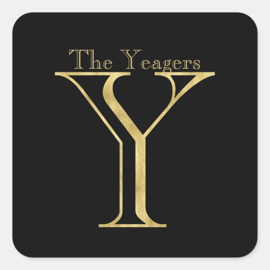 金ゴールドモノグラムYおよび任意の色の名前 スクエアシール (正面)