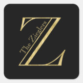 金ゴールドモノグラムZおよび任意の色の名前 スクエアシール (正面)
