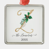 金ゴールドモノグラムZグリッタークリスマスホリーリーフ メタルオーナメント (正面)
