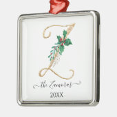 金ゴールドモノグラムZグリッタークリスマスホリーリーフ メタルオーナメント (左)