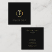 金ゴールドモノグラモダンムエレガントブラックテンプレートシック スクエア名刺 (正面/裏面)