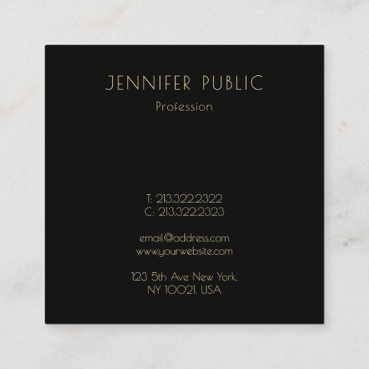 金ゴールドモノグラモダンムエレガントブラックテンプレートシック スクエア名刺 (裏面)