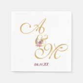 金ゴールドモノグラ結婚ム文字パーソナライズされた スタンダードカクテルナプキン (正面)