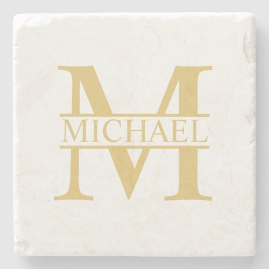 金ゴールドモパーソナライズされたノグラムと名前 ストーンコースター (正面)