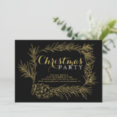 金ゴールドモミの枝とコーン黒のクリスマスパーティー 招待状 (スタンド正面)