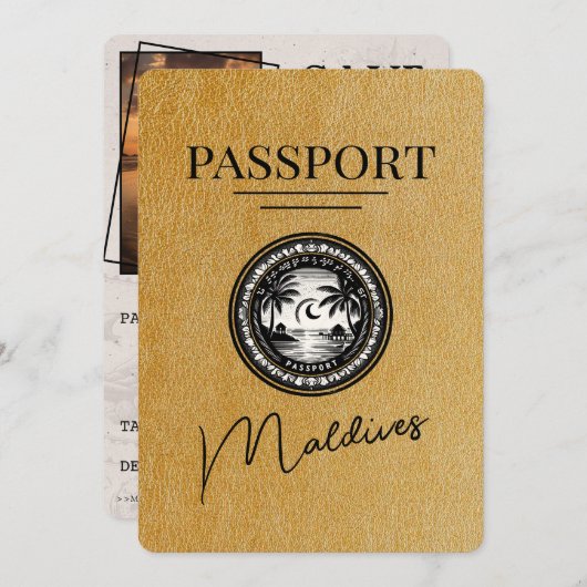 金ゴールドモルディブPassport日付の保存 セーブザデート (正面/裏面)