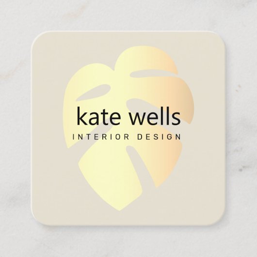 金ゴールドモンスタートロピカルリーフインテリアデコレーター スクエア名刺 (正面)