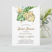 金ゴールドモンステラトロピカルパーム写真ブライダルシャワー 招待状 (スタンド正面)