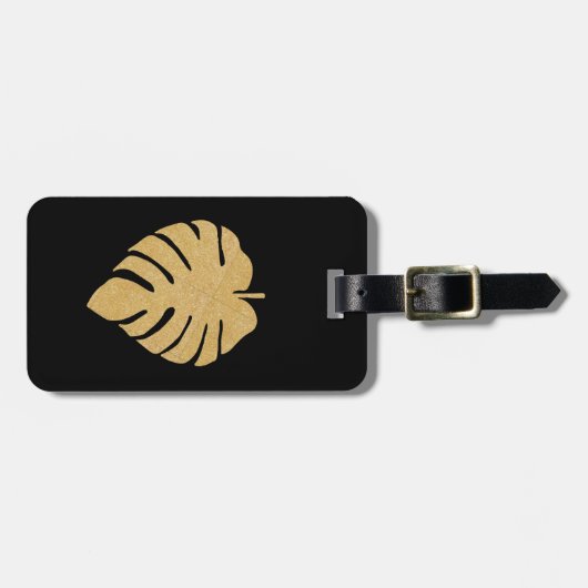 金ゴールドモンステラプリント ラゲッジタグ (正面横)