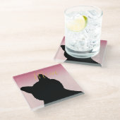 金ゴールドモー子猫赤面ピンクグラデーション ガラスコースター (アングル)