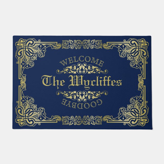 金ゴールドモ華美ノグラム背景色の選択 ドアマット (正面)