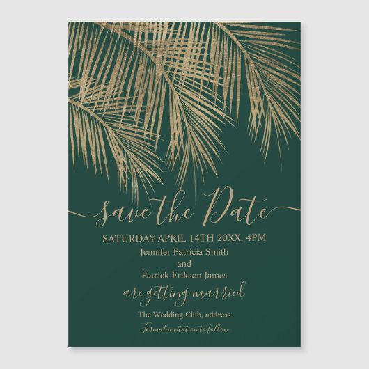 金ゴールドヤシの木の葉の熱帯の緑の日付を保存 (正面)