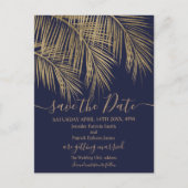 金ゴールドヤシの木の葉の熱帯海軍の日付を保存 案内ポストカード (正面)