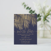 金ゴールドヤシの木の葉の熱帯海軍の日付を保存 案内ポストカード (スタンド正面)