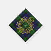 金ゴールドヤドリギ目ブラックウォッチプレイドモノグラム スタンダードカクテルナプキン (角)