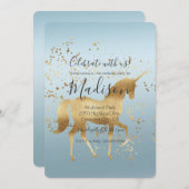 金ゴールドユニコーンアクアバグラデーションースデー 招待状 (正面/裏面)