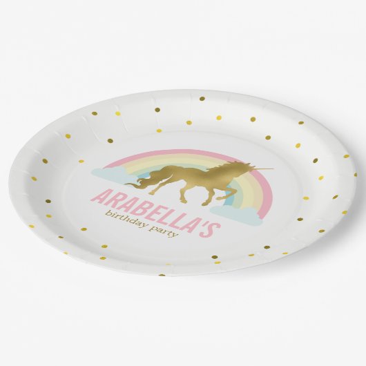 金ゴールドユニコーンガールズバースデーパーティー ペーパープレート (アングル)