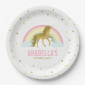 金ゴールドユニコーンガールズバースデーパーティー ペーパープレート (正面)