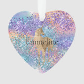 金ゴールドユニコーンスパープルアクアピンクグリッター名 オーナメント (正面)