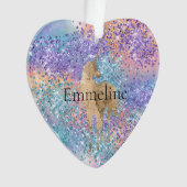 金ゴールドユニコーンスパープルアクアピンクグリッター名 オーナメント (正面)