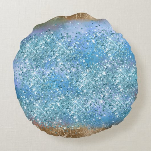 金ゴールドユニコーンスパープルアクアピンクグリッター名 ラウンドクッション (裏面)