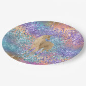 金ゴールドユニコーンスパープルアクアピンクグリッター ペーパープレート (アングル)