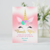 金ゴールドユニコーンフローラありがとうノートカード サンキューカード (スタンド正面)