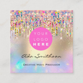 金ゴールドユニコーン虹ホログラフドリップQRコードロゴ スクエア名刺