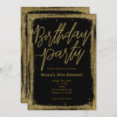 金ゴールドユニークグラマーグランジバースデーパーティー 招待状 (正面/裏面)