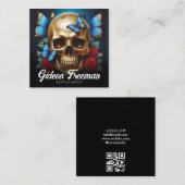 金ゴールドユニークスカルバタフライタトゥーアーティスト スクエア名刺 (正面/裏面)