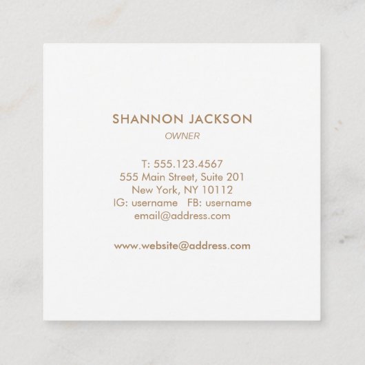 金ゴールドユニークピンクの水カラーのラッシュエクステンション スクエア名刺 (裏面)