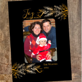 金ゴールドユニークブラックエレガントジョイChristmas写真 シーズンカード
