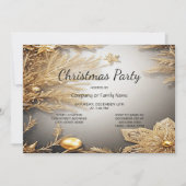 金ゴールドユニーク装飾クリスマスパーティの招待状 招待状 (正面)